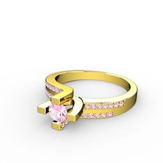 Lucid Tektaş Yüzük - Pembe kuvars 8 ayar altın yüzük #atd442