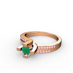 Kök zümrüt ve pembe kuvars 14 ayar rose altın yüzük