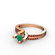 Kök zümrüt ve garnet 8 ayar rose altın yüzük