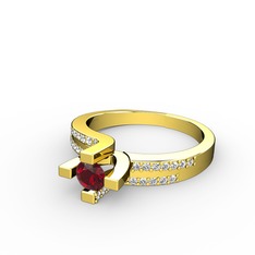Lucid Tektaş Yüzük - Garnet ve pırlanta 14 ayar altın yüzük (0.2992 karat) #bgmhlx