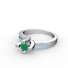 Lucid Tektaş Yüzük - Kök zümrüt ve akuamarin 8 ayar beyaz altın yüzük #cfuhez