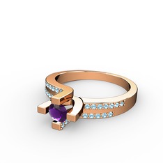 Lucid Tektaş Yüzük - Ametist ve akuamarin 8 ayar rose altın yüzük #cjz33x