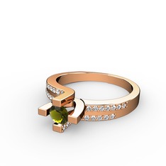 Peridot ve pırlanta 8 ayar rose altın yüzük (0.2992 karat)
