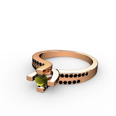 Lucid Tektaş Yüzük - Peridot ve siyah zirkon 925 ayar rose altın kaplama gümüş yüzük #gpm4va