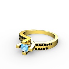 Lucid Tektaş Yüzük - Akuamarin ve siyah zirkon 14 ayar altın yüzük #gsyugt