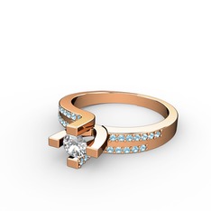 Beyaz zirkon ve akuamarin 8 ayar rose altın yüzük