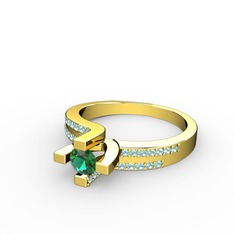 Lucid Tektaş Yüzük - Yeşil kuvars ve akuamarin 8 ayar altın yüzük #j9ygkv