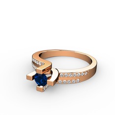 Lab safir ve pırlanta 8 ayar rose altın yüzük (0.2992 karat)