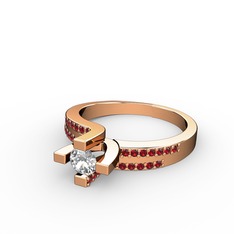 Lucid Tektaş Yüzük - Beyaz zirkon ve garnet 14 ayar rose altın yüzük #k0bbvy