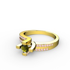 Lucid Tektaş Yüzük - Peridot ve pembe kuvars 925 ayar altın kaplama gümüş yüzük #k1ilzj