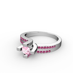 Pembe kuvars ve rodolit garnet 18 ayar beyaz altın yüzük