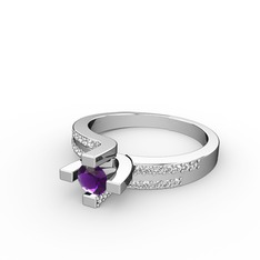 Lucid Tektaş Yüzük - Ametist ve beyaz zirkon 8 ayar beyaz altın yüzük #kt5hci
