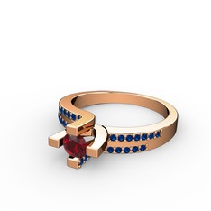 Garnet ve lab safir 18 ayar rose altın yüzük