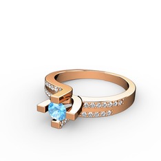 Lucid Tektaş Yüzük - Akuamarin ve swarovski 925 ayar rose altın kaplama gümüş yüzük #l0vk74