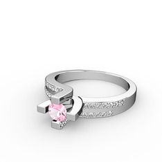 Lucid Tektaş Yüzük - Pembe kuvars ve swarovski 18 ayar beyaz altın yüzük #lbv0js