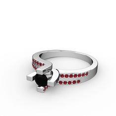 Lucid Tektaş Yüzük - Siyah zirkon ve garnet 14 ayar beyaz altın yüzük #lgpbee