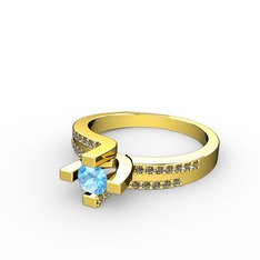 Lucid Tektaş Yüzük - Akuamarin ve dumanlı kuvars 14 ayar altın yüzük #lna8r0