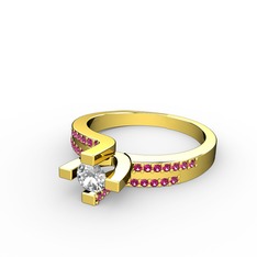Lucid Tektaş Yüzük - Pırlanta ve rodolit garnet 925 ayar altın kaplama gümüş yüzük (0.24 karat) #nb43h6