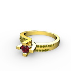 Garnet ve peridot 14 ayar altın yüzük