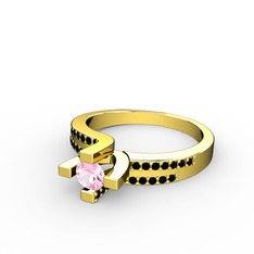 Lucid Tektaş Yüzük - Pembe kuvars ve siyah zirkon 14 ayar altın yüzük #nqwh5u