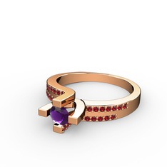 Ametist ve garnet 925 ayar rose altın kaplama gümüş yüzük