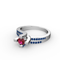 Rodolit garnet ve lab safir 925 ayar gümüş yüzük