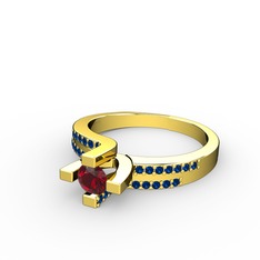Garnet ve lab safir 18 ayar altın yüzük