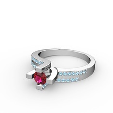 Lucid Tektaş Yüzük - Rodolit garnet ve akuamarin 14 ayar beyaz altın yüzük #q2x36x