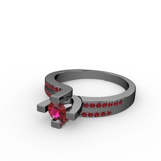 Lucid Tektaş Yüzük - Rodolit garnet ve garnet 925 ayar siyah rodyum kaplama gümüş yüzük #qcyxsn