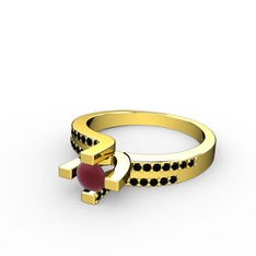 Lucid Tektaş Yüzük - Kök yakut ve siyah zirkon 14 ayar altın yüzük #rwevmd