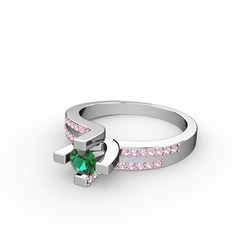 Lucid Tektaş Yüzük - Yeşil kuvars ve pembe kuvars 14 ayar beyaz altın yüzük #seow8s