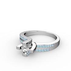 Lucid Tektaş Yüzük - Beyaz zirkon ve akuamarin 925 ayar gümüş yüzük #sh6aq2