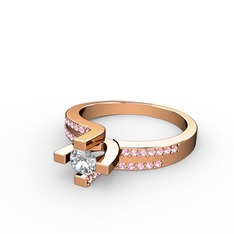 Lucid Tektaş Yüzük - Beyaz zirkon ve pembe kuvars 925 ayar rose altın kaplama gümüş yüzük #sm65wx