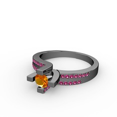 Lucid Tektaş Yüzük - Sitrin ve rodolit garnet 925 ayar siyah rodyum kaplama gümüş yüzük #sunn1n