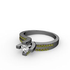 Lucid Tektaş Yüzük - Swarovski ve peridot 925 ayar siyah rodyum kaplama gümüş yüzük #t2u4ql