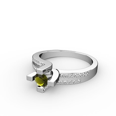 Peridot ve beyaz zirkon 925 ayar gümüş yüzük