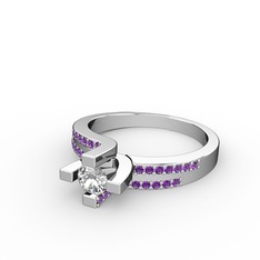 Pırlanta ve ametist 14 ayar beyaz altın yüzük (0.24 karat)