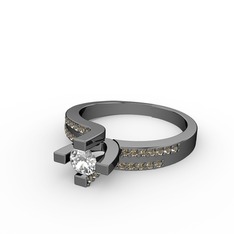 Lucid Tektaş Yüzük - Swarovski ve dumanlı kuvars 925 ayar siyah rodyum kaplama gümüş yüzük #ugjapo