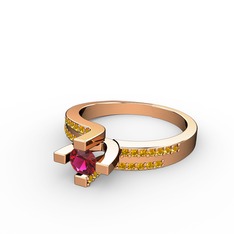 Lucid Tektaş Yüzük - Rodolit garnet ve sitrin 14 ayar rose altın yüzük #viksrm