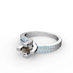 Dumanlı kuvars ve akuamarin 925 ayar gümüş yüzük