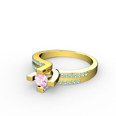 Lucid Tektaş Yüzük - Pembe kuvars ve akuamarin 14 ayar altın yüzük #vvq0uv