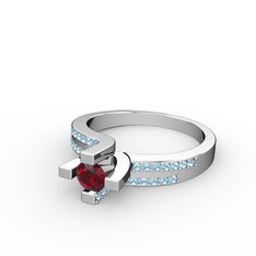 Garnet ve akuamarin 14 ayar beyaz altın yüzük