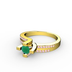 Lucid Tektaş Yüzük - Kök zümrüt ve pembe kuvars 18 ayar altın yüzük #wrdq3g