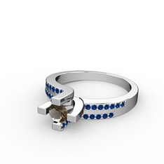 Lucid Tektaş Yüzük - Dumanlı kuvars ve lab safir 14 ayar beyaz altın yüzük #wx6ool