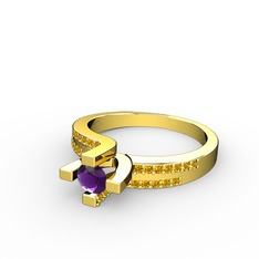 Lucid Tektaş Yüzük - Ametist ve sitrin 8 ayar altın yüzük #xg0ljm