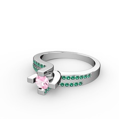 Lucid Tektaş Yüzük - Pembe kuvars ve yeşil kuvars 8 ayar beyaz altın yüzük #xwizlj