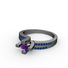 Lucid Tektaş Yüzük - Ametist ve lab safir 925 ayar siyah rodyum kaplama gümüş yüzük #y5hma3