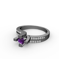 Lucid Tektaş Yüzük - Ametist ve swarovski 925 ayar siyah rodyum kaplama gümüş yüzük #ypluk5