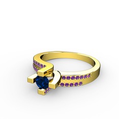 Lab safir ve ametist 925 ayar altın kaplama gümüş yüzük