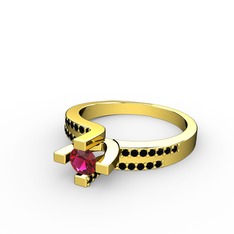 Lucid Tektaş Yüzük - Rodolit garnet ve siyah zirkon 8 ayar altın yüzük #yxf9z9